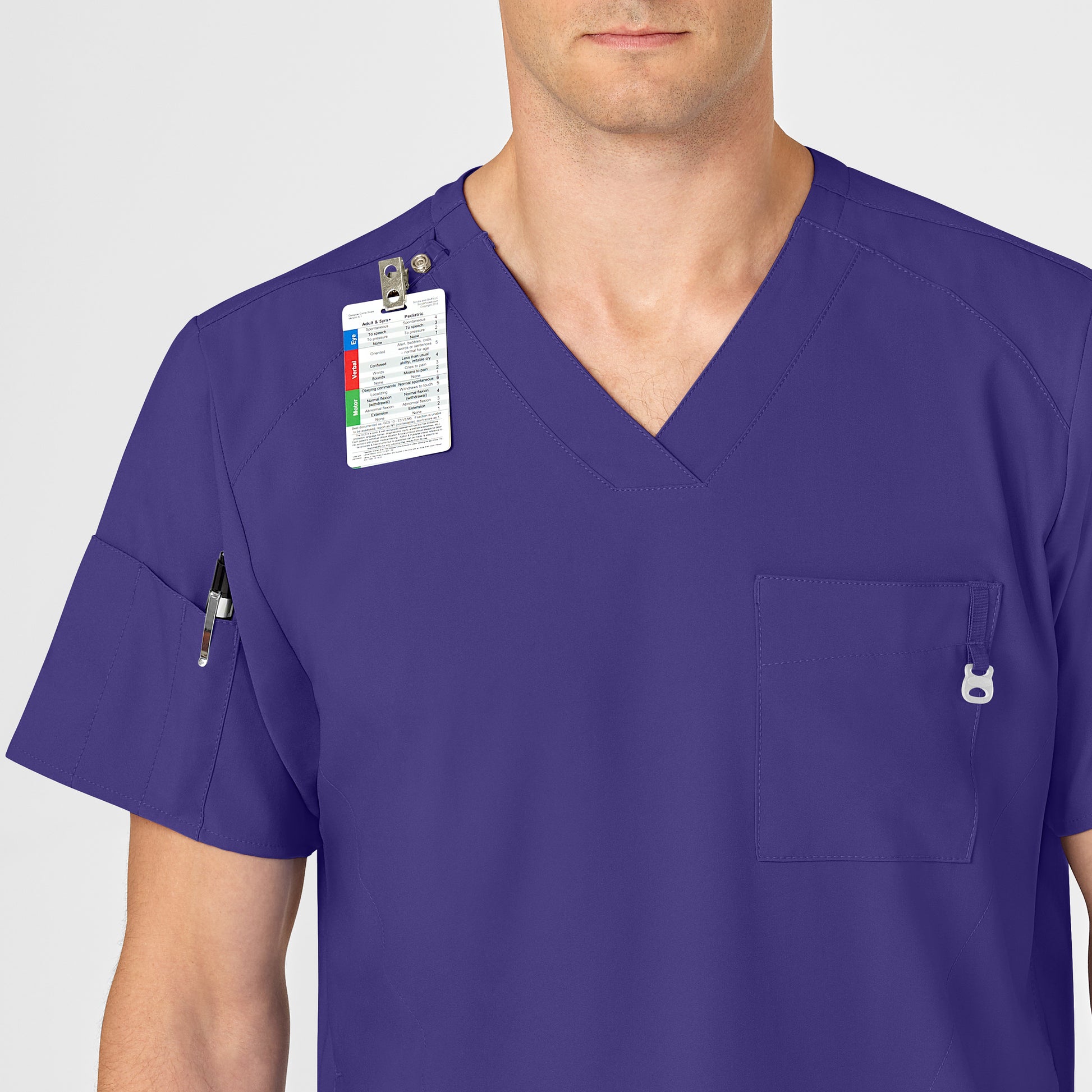 W123 6355 Men's V-Neck Scrub Top Grape Model Image Alternate | Wink