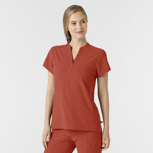 RENEW 6734 Mandarin Collar Scrub Top Mineral Red Model Image Right Side | Wink