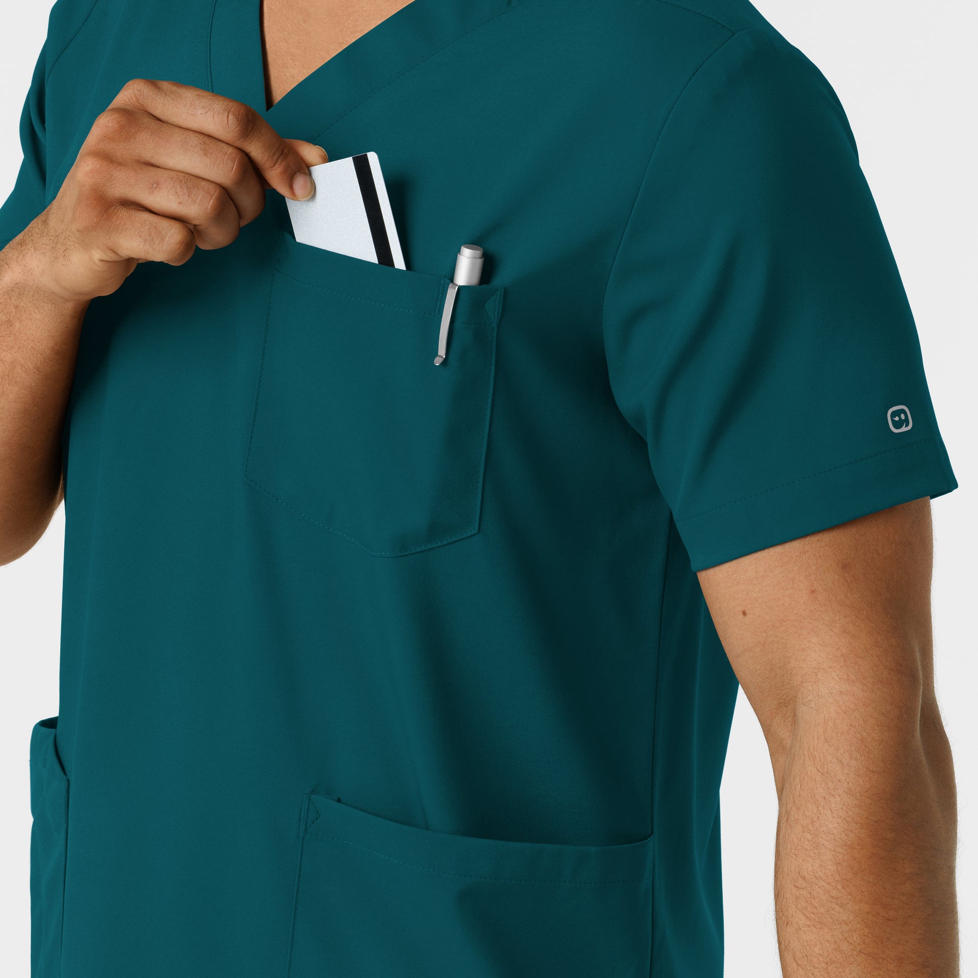 Boundless 6351 Men's Multi Pocket V-Neck Scrub Top Caribbean Model Image Alternate | Wink