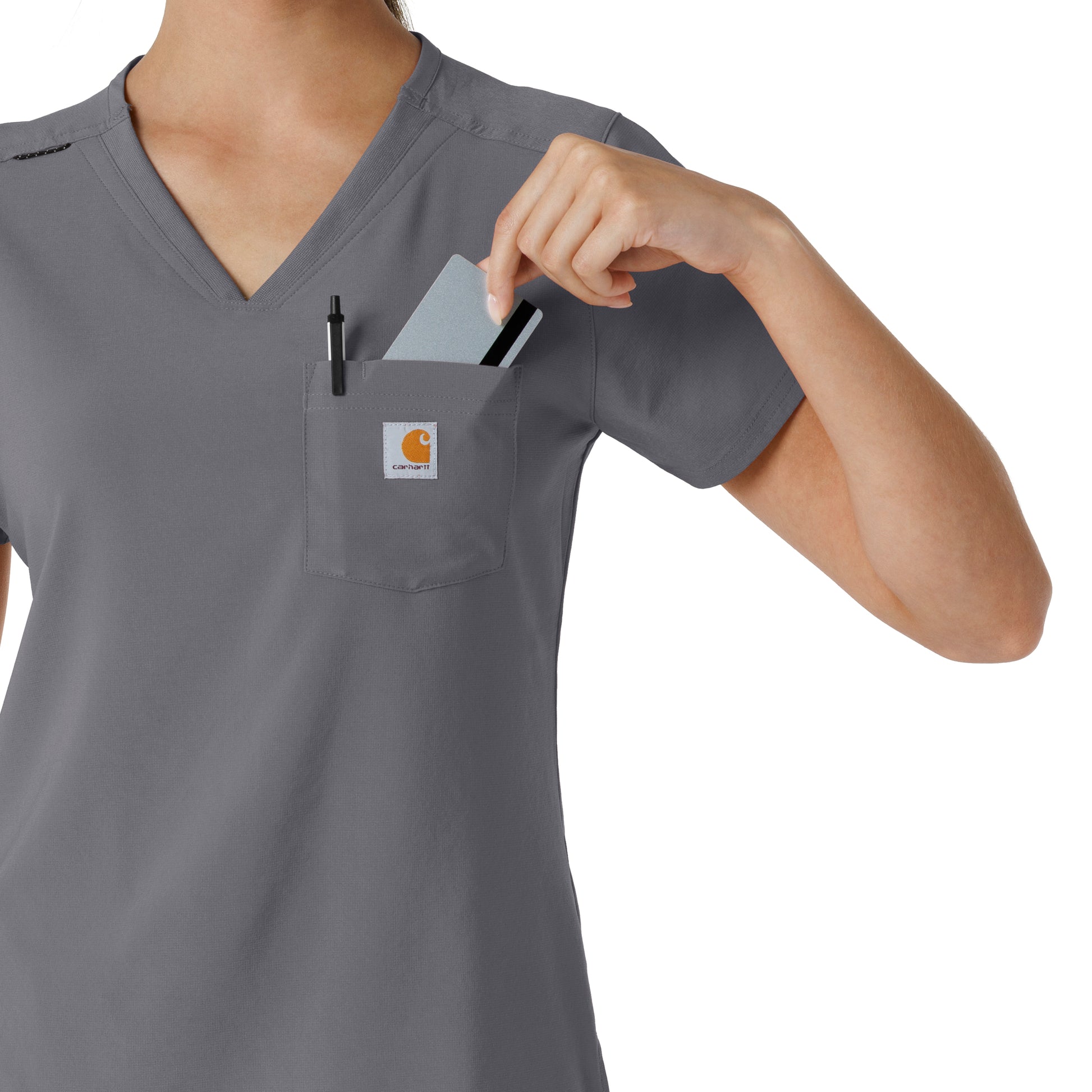 Force Cross-Flex C13410 Tuck-In Scrub Top Pewter Model Image Alternate | Carhartt