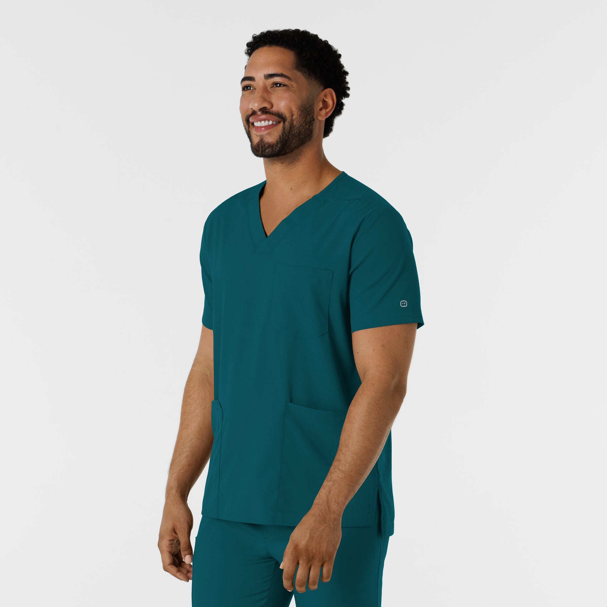 Boundless 6351 Men's Multi Pocket V-Neck Scrub Top Caribbean Model Image Right Side | Wink