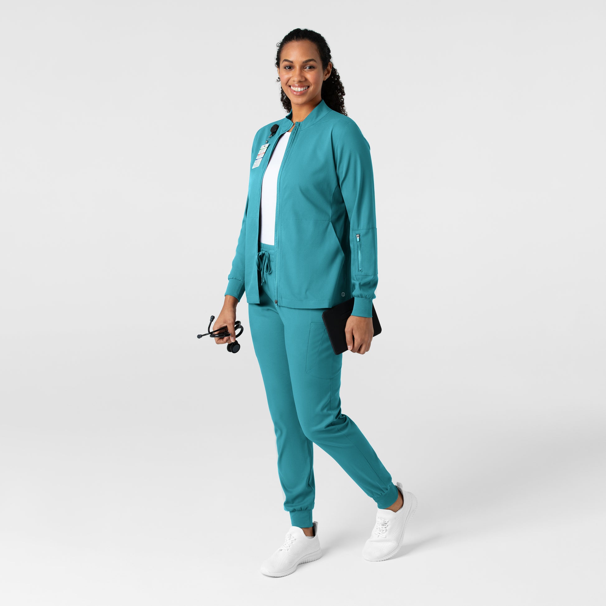 Boundless 8151 Warm Up Scrub Jacket Teal Model Image Alternate | Wink