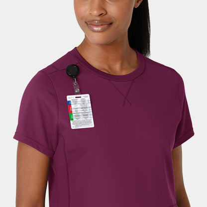 RENEW 6359 Knit Flex-n-Reach Crew Neck Scrub Top Wine Model Image Left Side | Wink