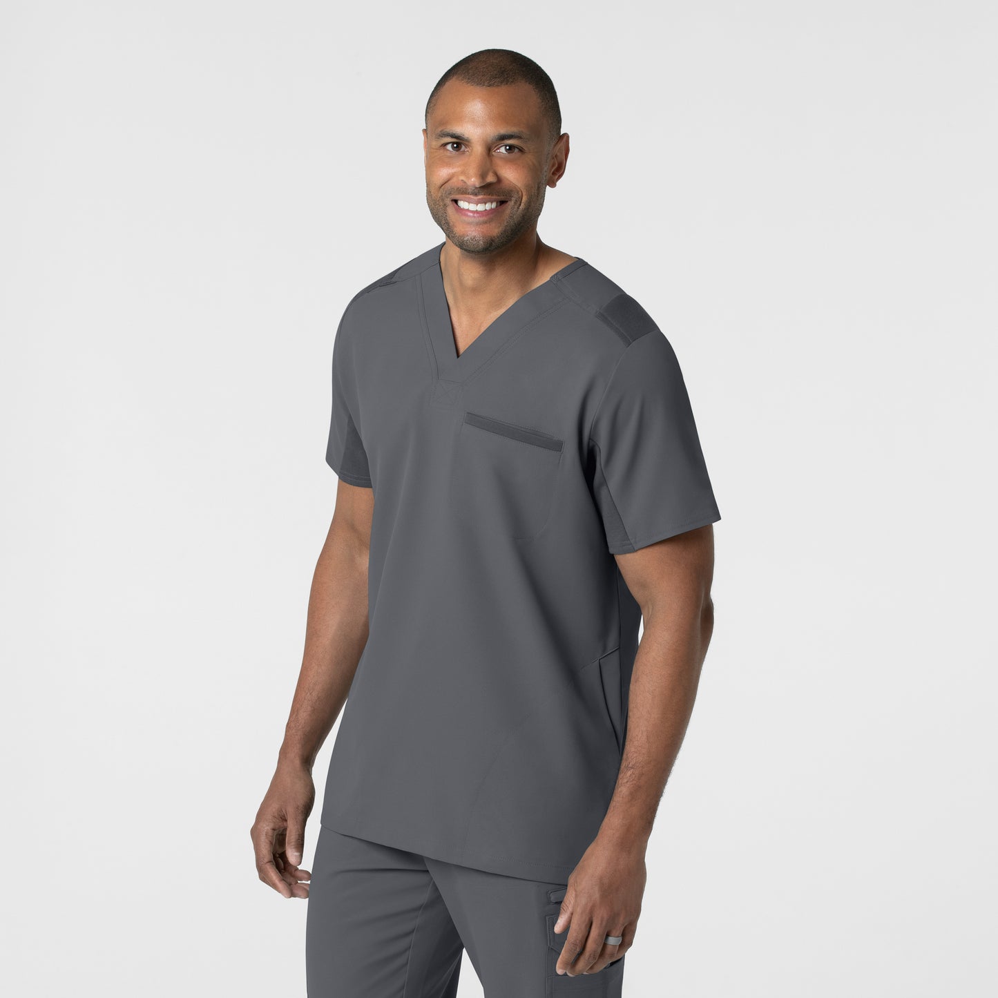 Thrive 6622 Men's Utility V-Neck Scrub Top Pewter Model Image Right Side | Wink