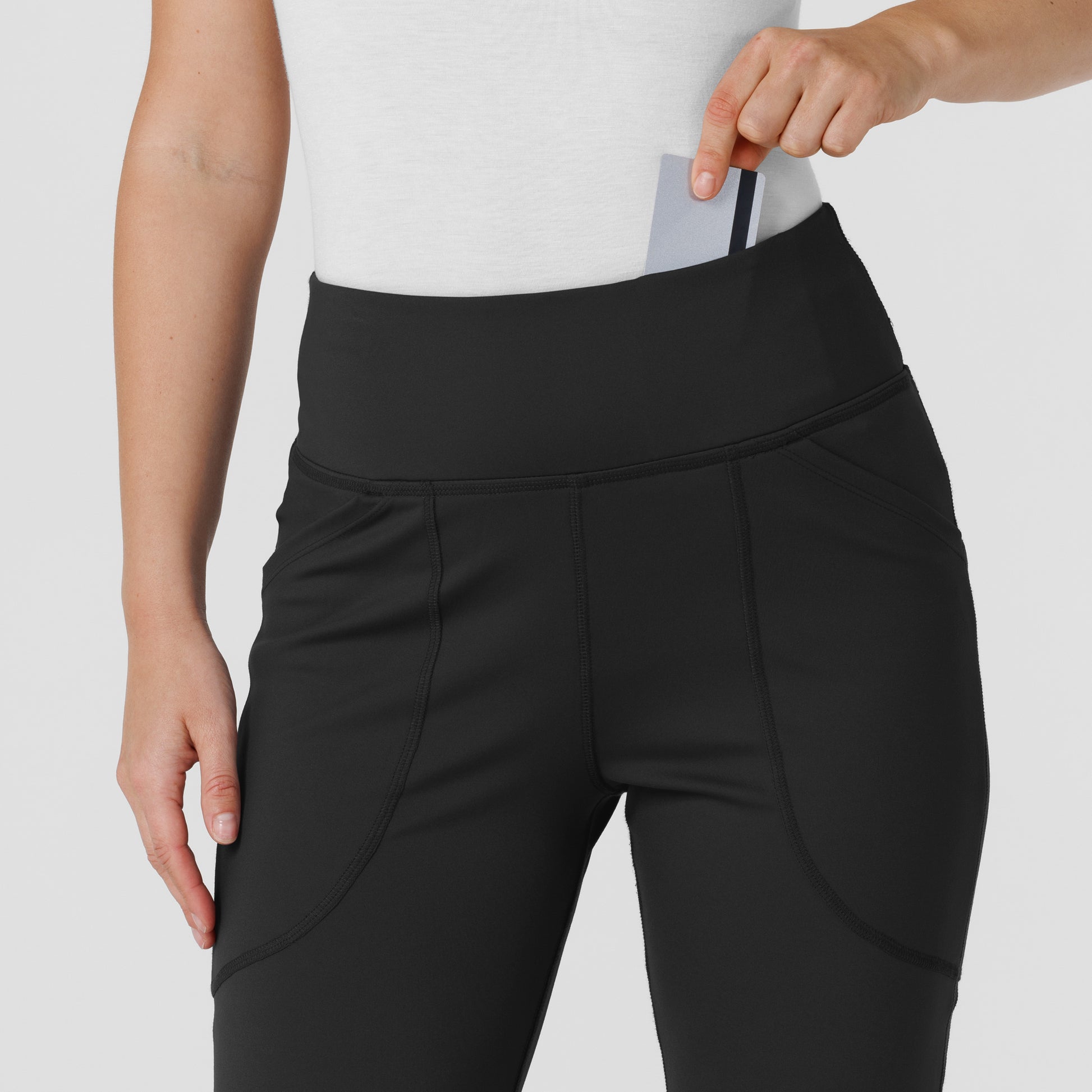 RENEW 5459 Knit Flare Yoga Scrub Pants Black Model Image Left Side | Wink