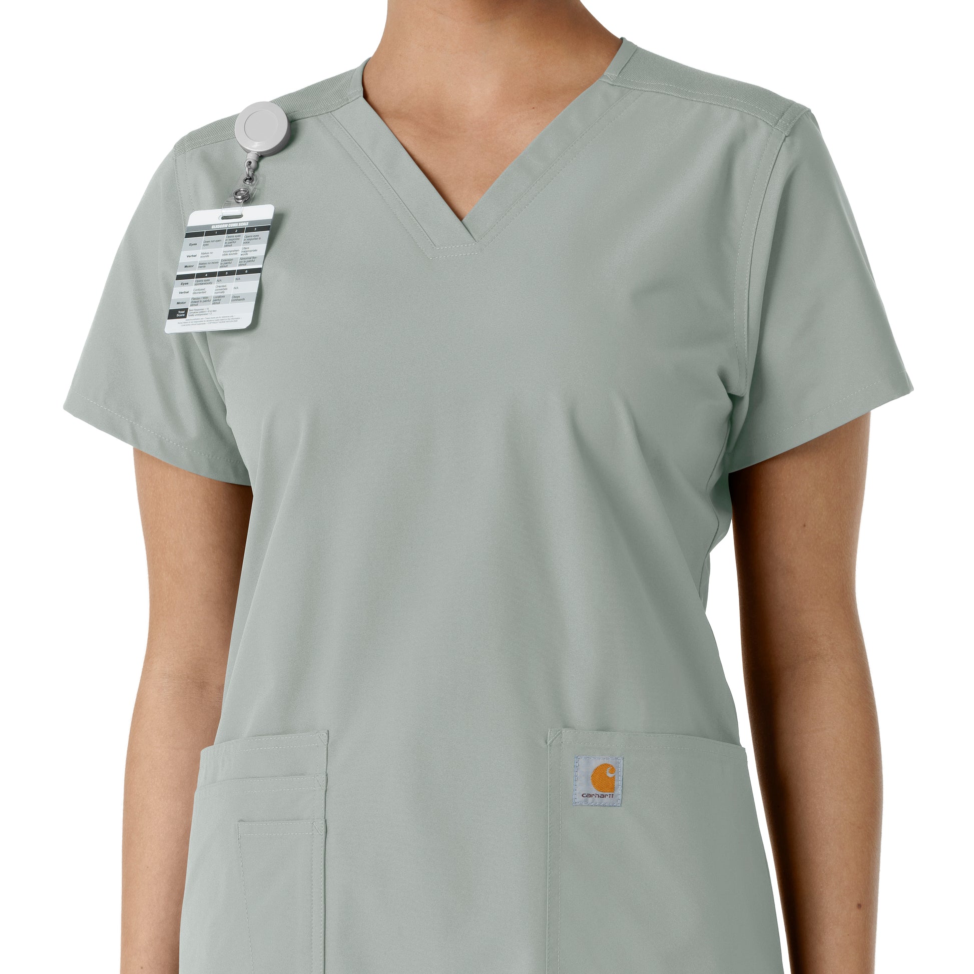 Force Essentials C12313 V-Neck Knit Panel Scrub Top Grey Model Image Alternate | Carhartt