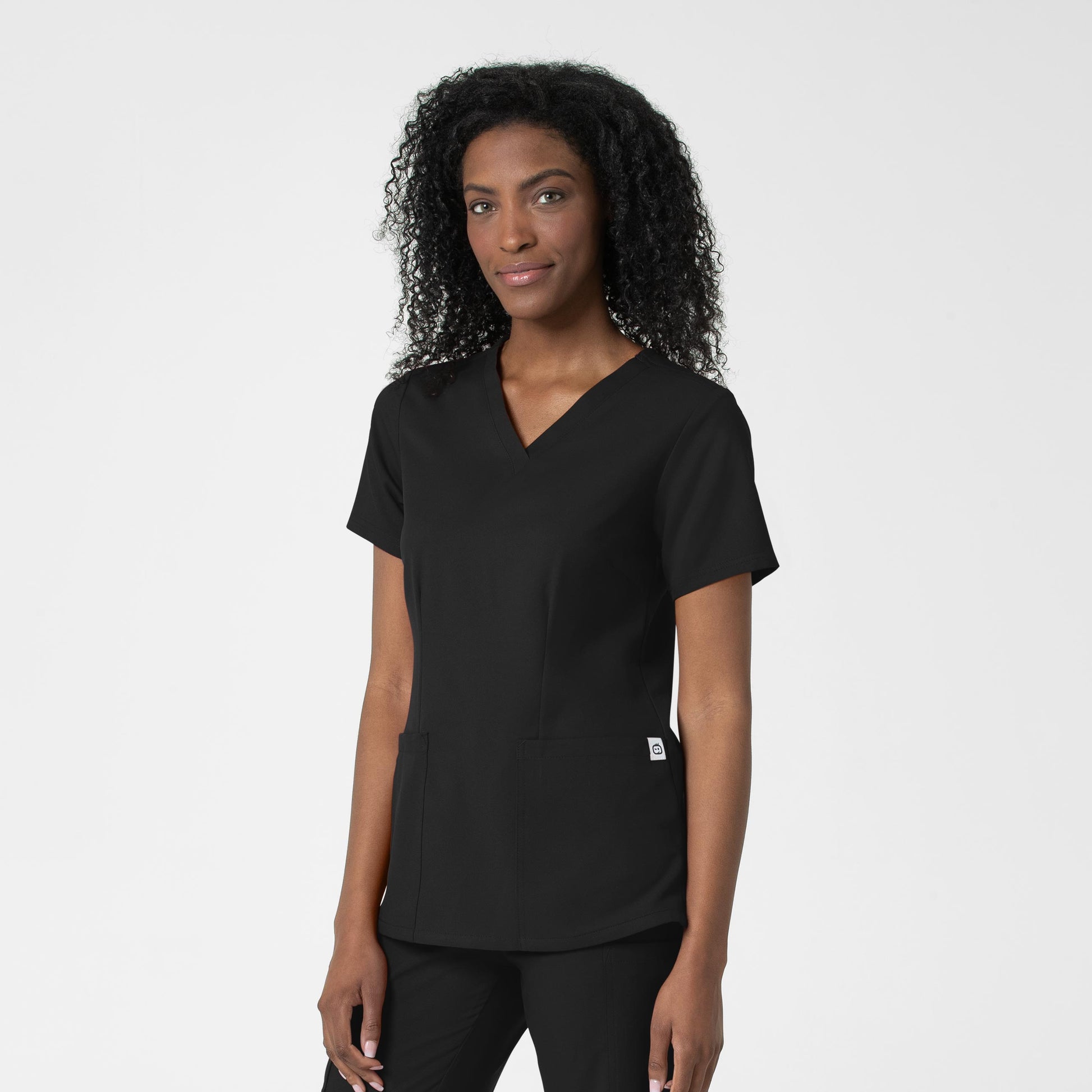 Thrive 6122 Fitted 3-Pocket V-Neck Scrub Top Black Model Image Right Side | Wink