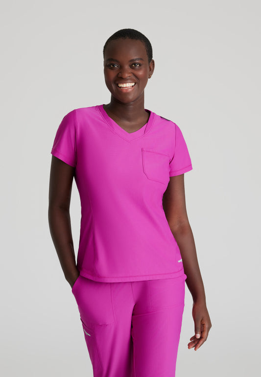 Skechers Slip-Ins Knits SKT221 Flow Knit Scrub Top Deep Magenta Model Image Front | Barco