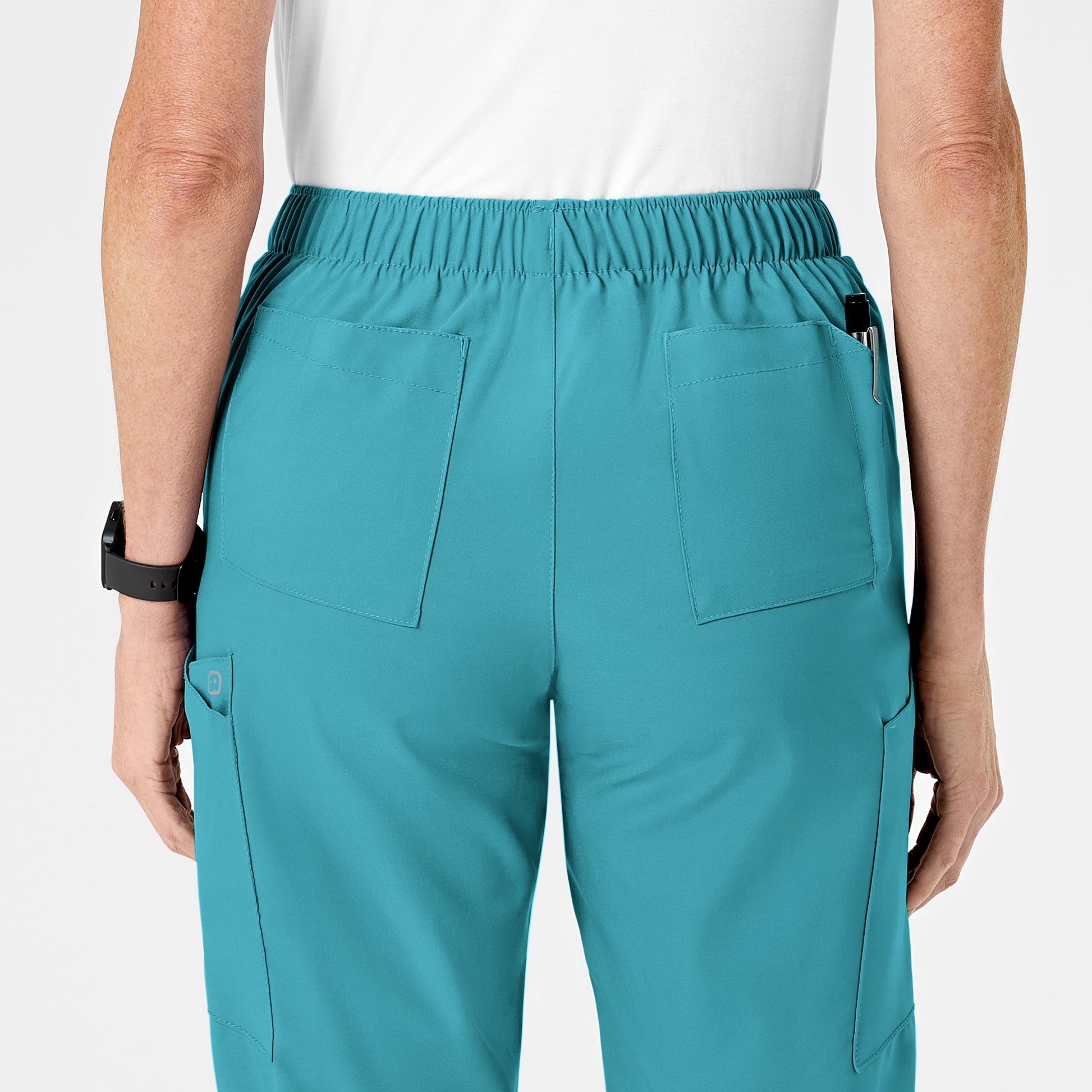 W123 5155 Flat Front Cargo Scrub Pants Teal Blue Model Image Alternate | Wink