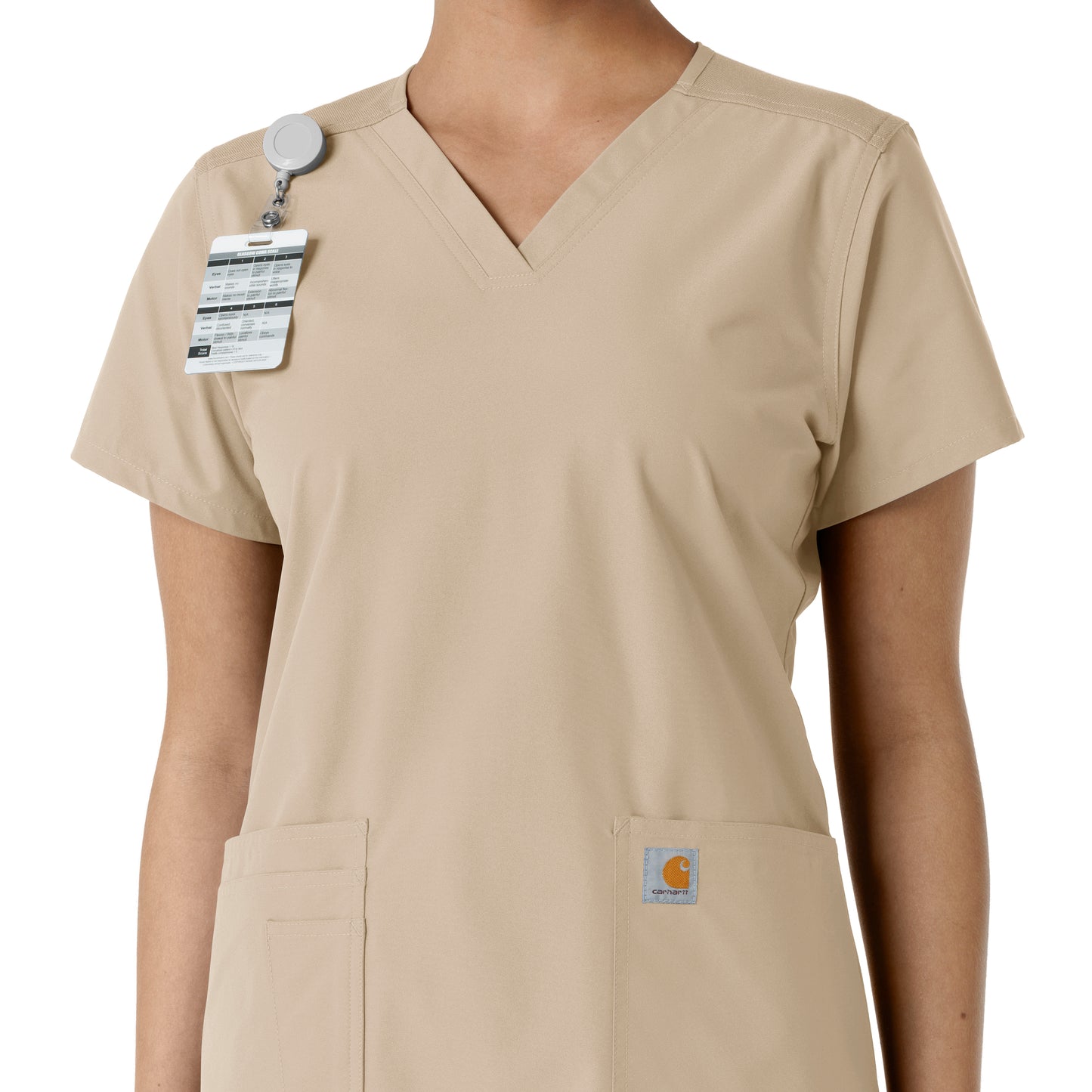 Force Essentials C12313 V-Neck Knit Panel Scrub Top Khaki Model Image Alternate | Carhartt