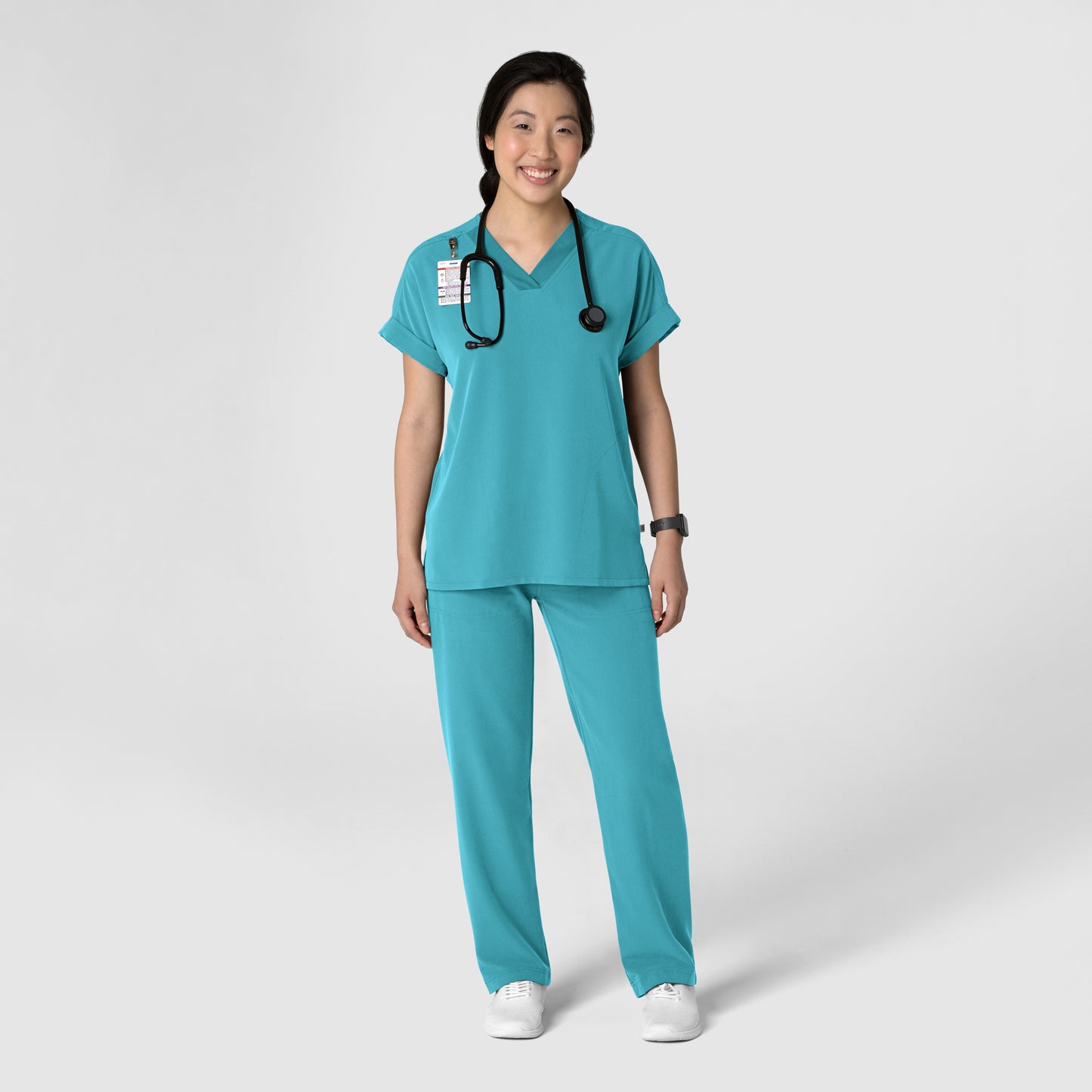 Nova 5232 Stovepipe High-Low Hem Scrub Pant Teal Blue Model Image Right Side | Wink