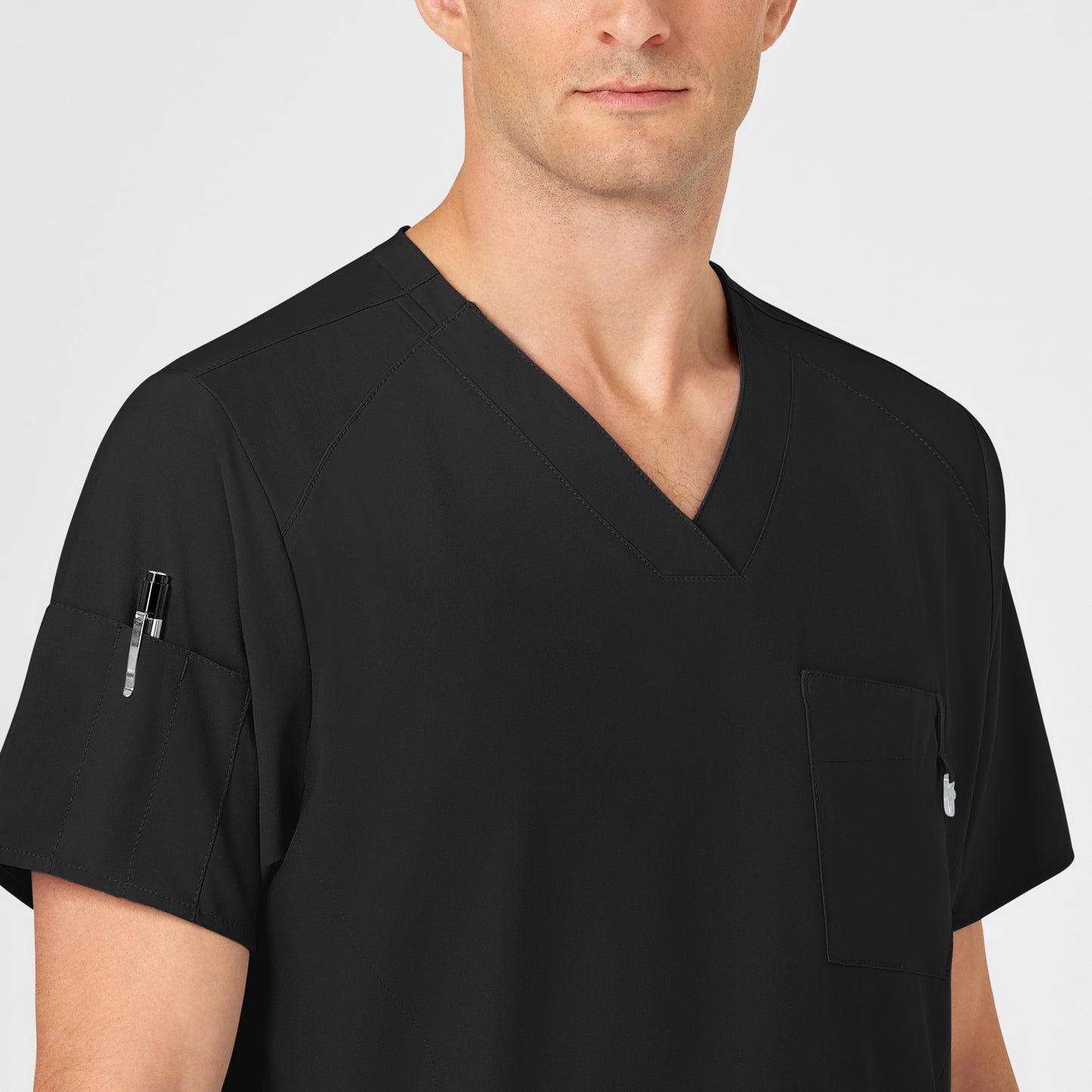 W123 6355 Men's V-Neck Scrub Top Black Model Image Alternate | Wink