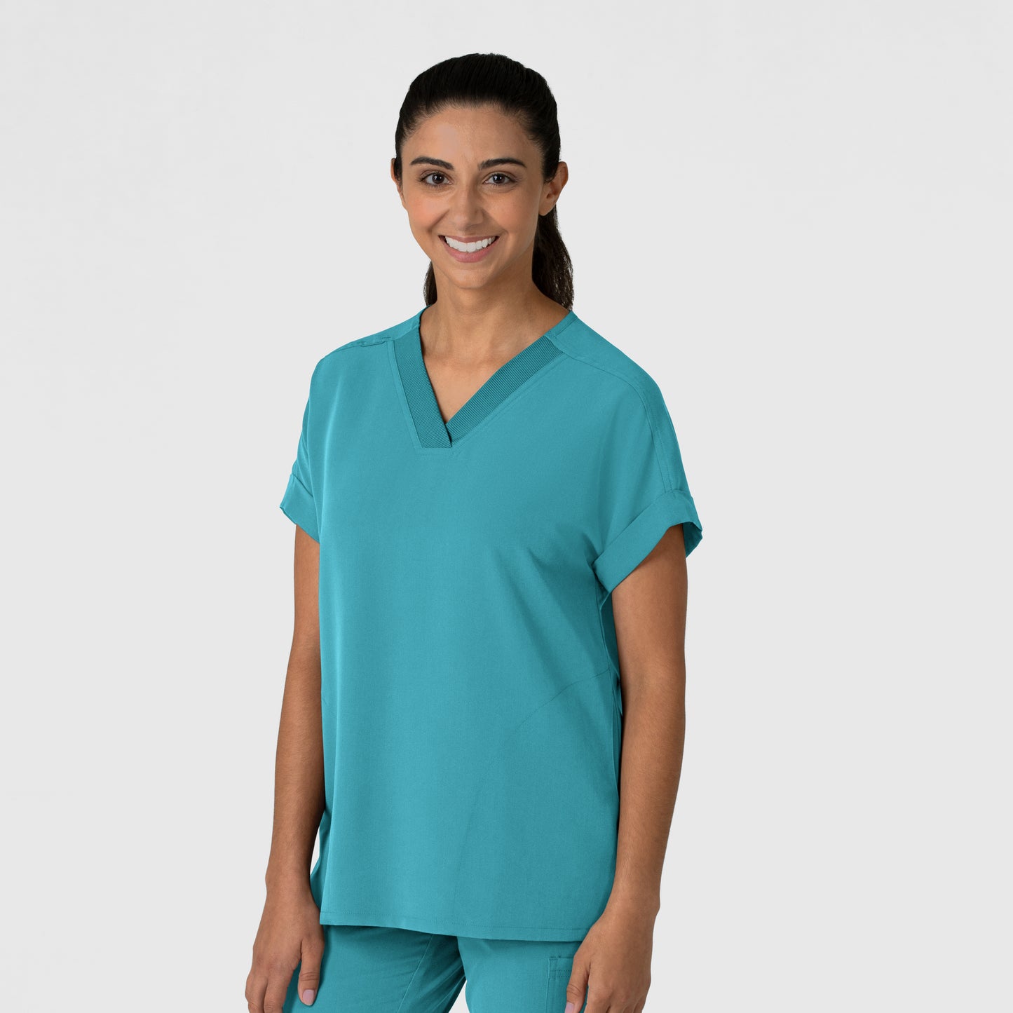 Nova 6232 Drop Shoulder Boxy Scrub Top Teal Blue Model Image Right Side | Wink