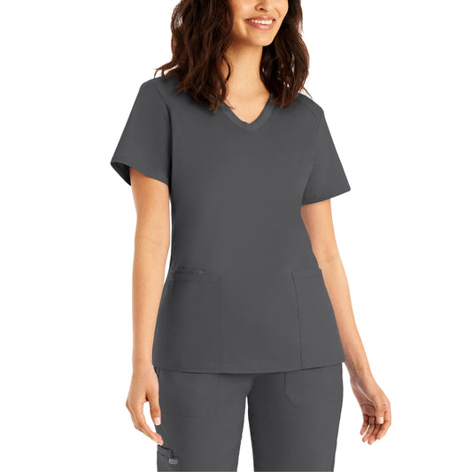 ProFlex LT105 Women's 3 Pocket V Neck Scrub Top Steel Image