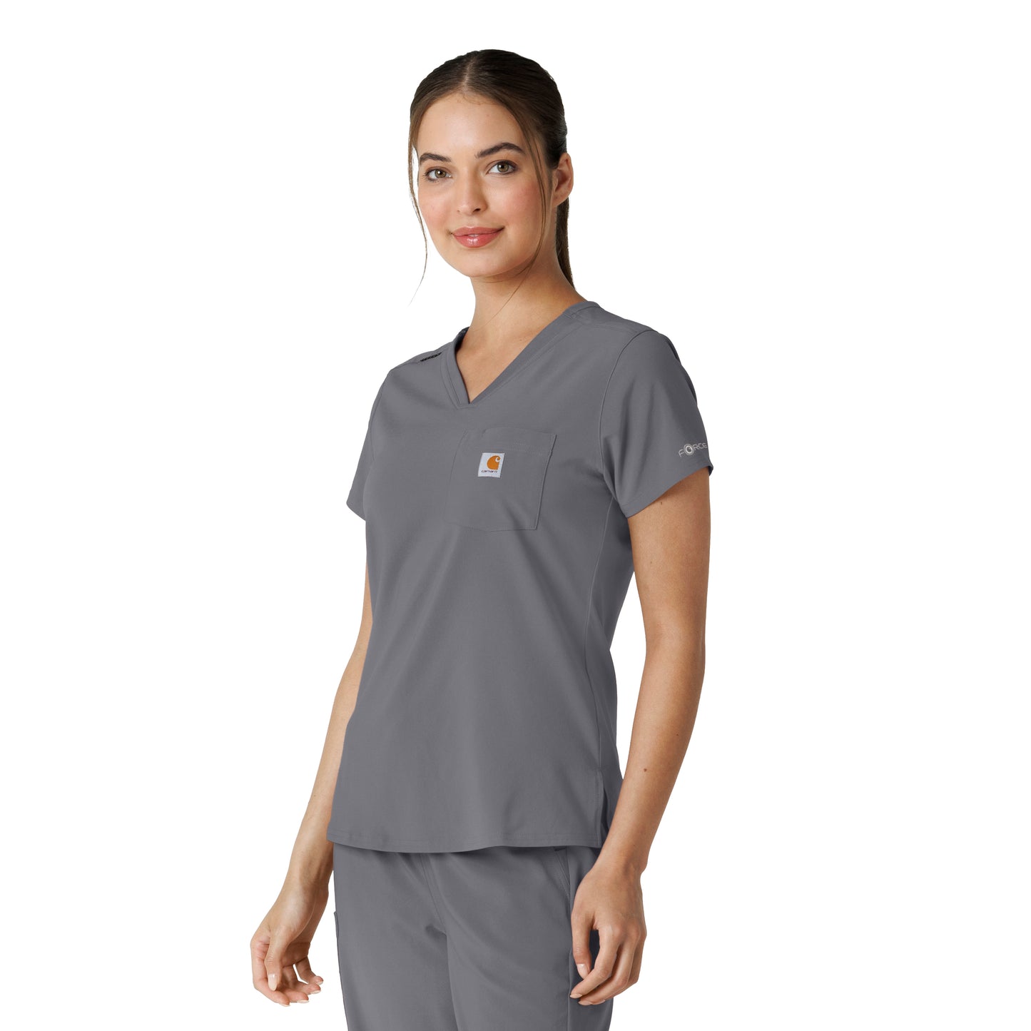 Force Cross-Flex C13410 Tuck-In Scrub Top Pewter Model Image Right Side | Carhartt