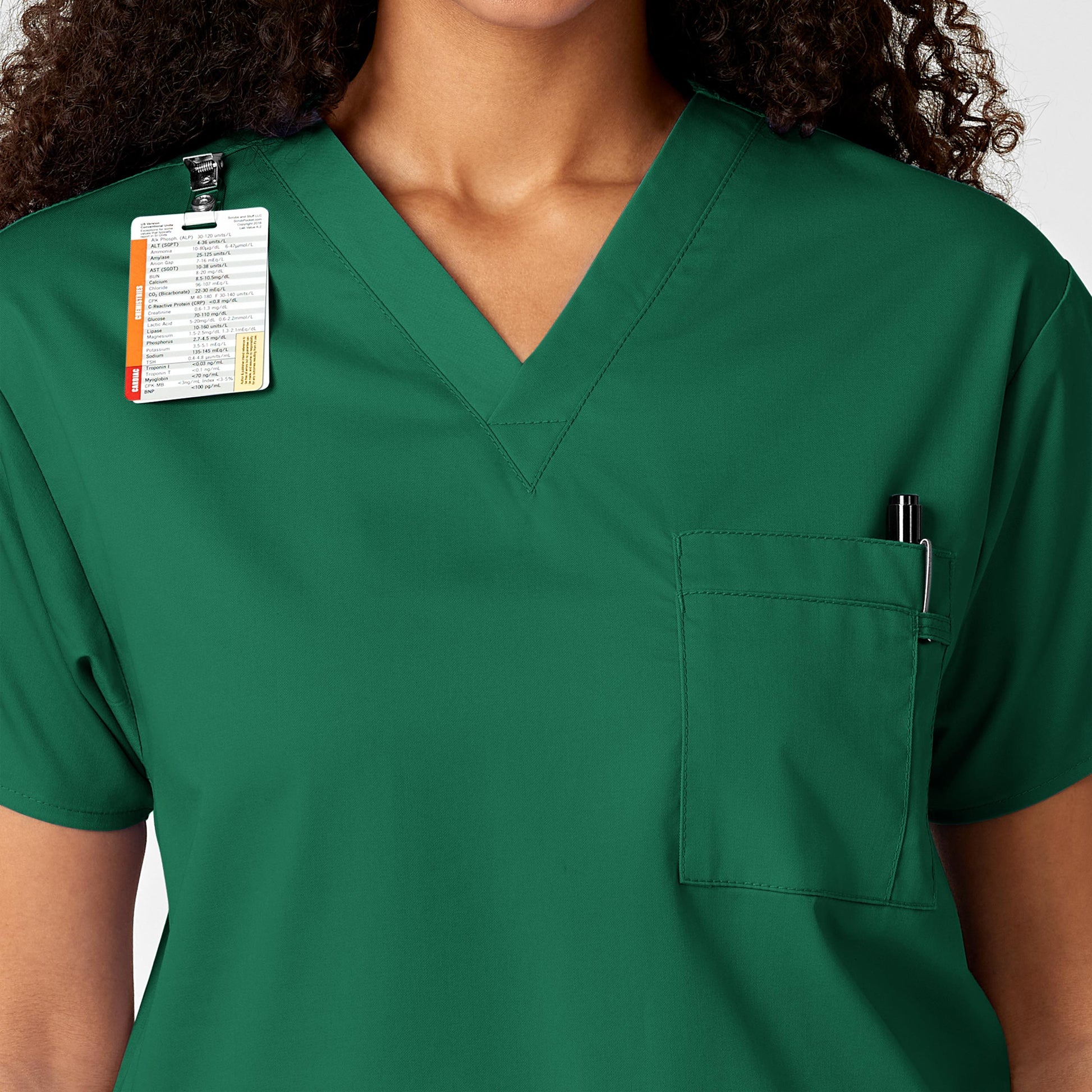 WonderWORK 100 Unisex V-Neck Scrub Top Hunter Model Image Alternate | Wink