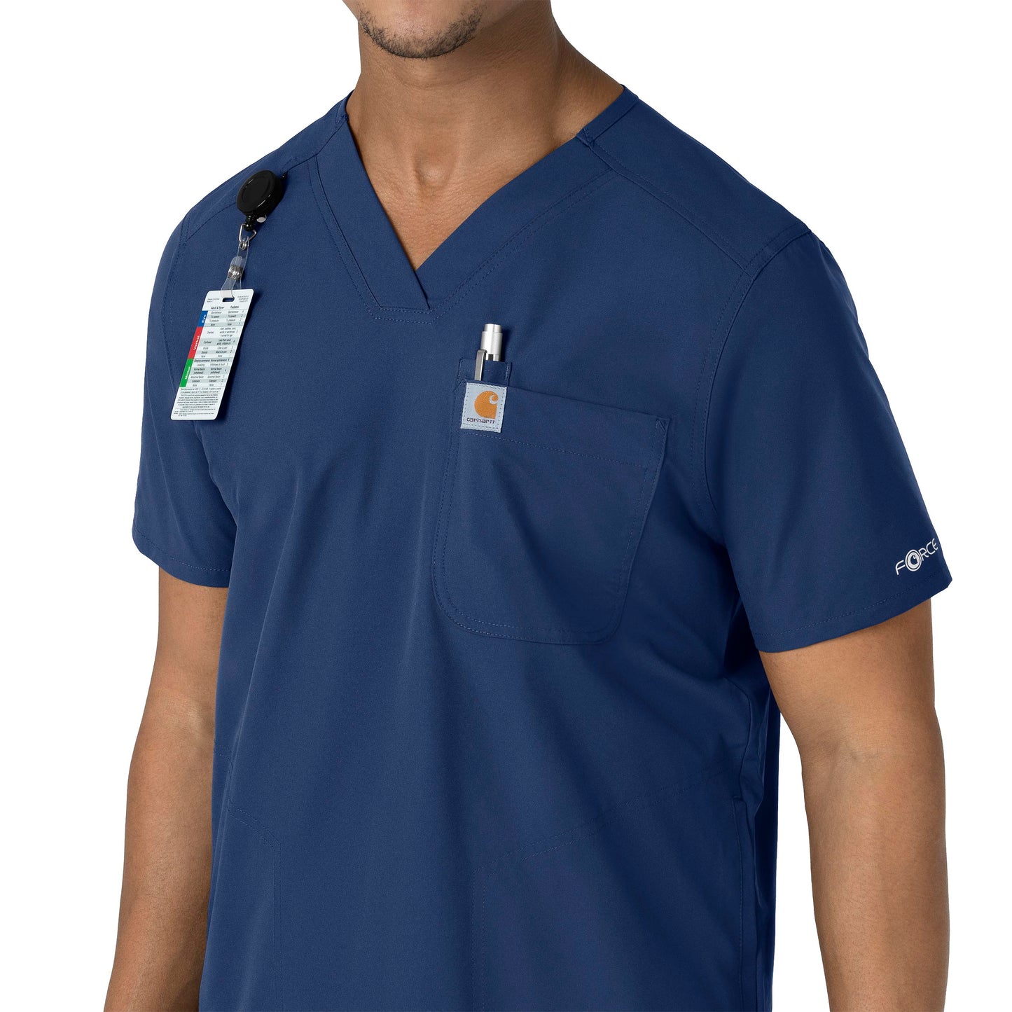 Force Essentials C16113 Men's V-Neck Shirttail Scrub Top Navy Model Image Alternate | Carhartt