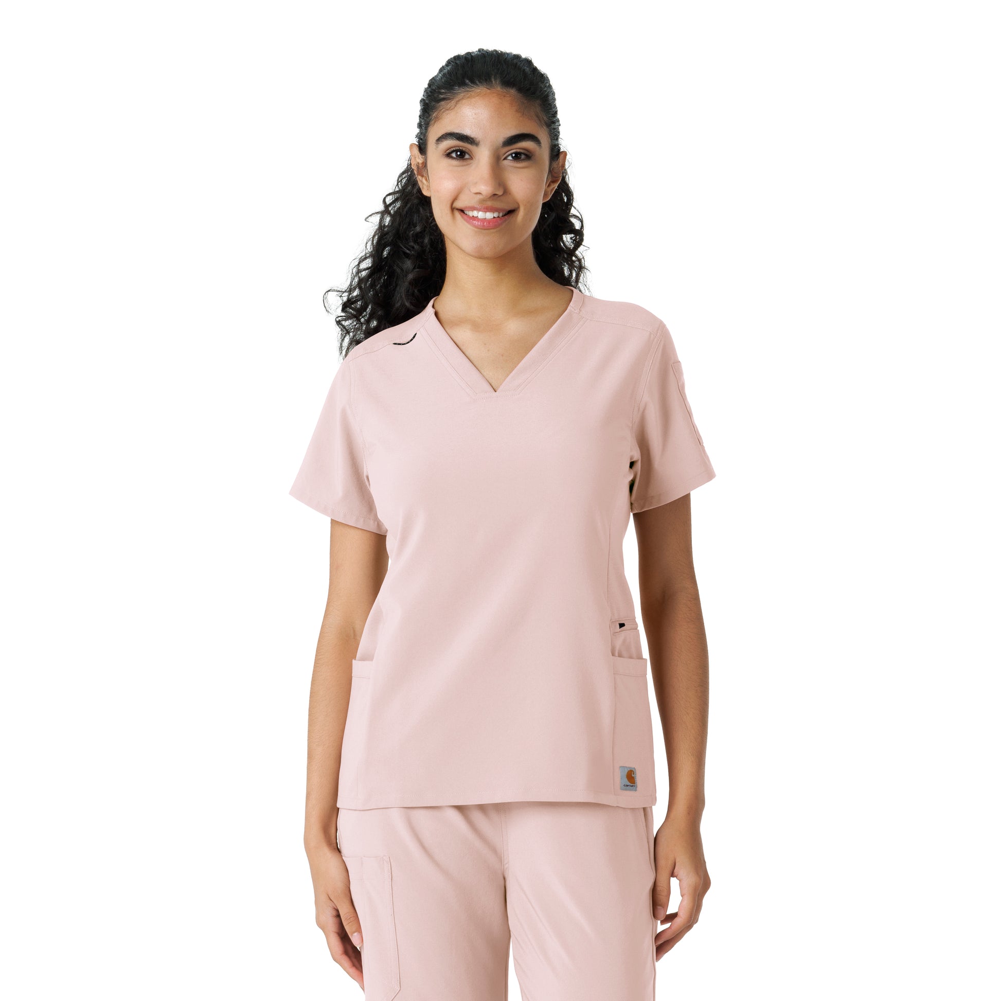 Force Cross-Flex C13310 Women's Knit Panel Scrub Top Soft Rose
