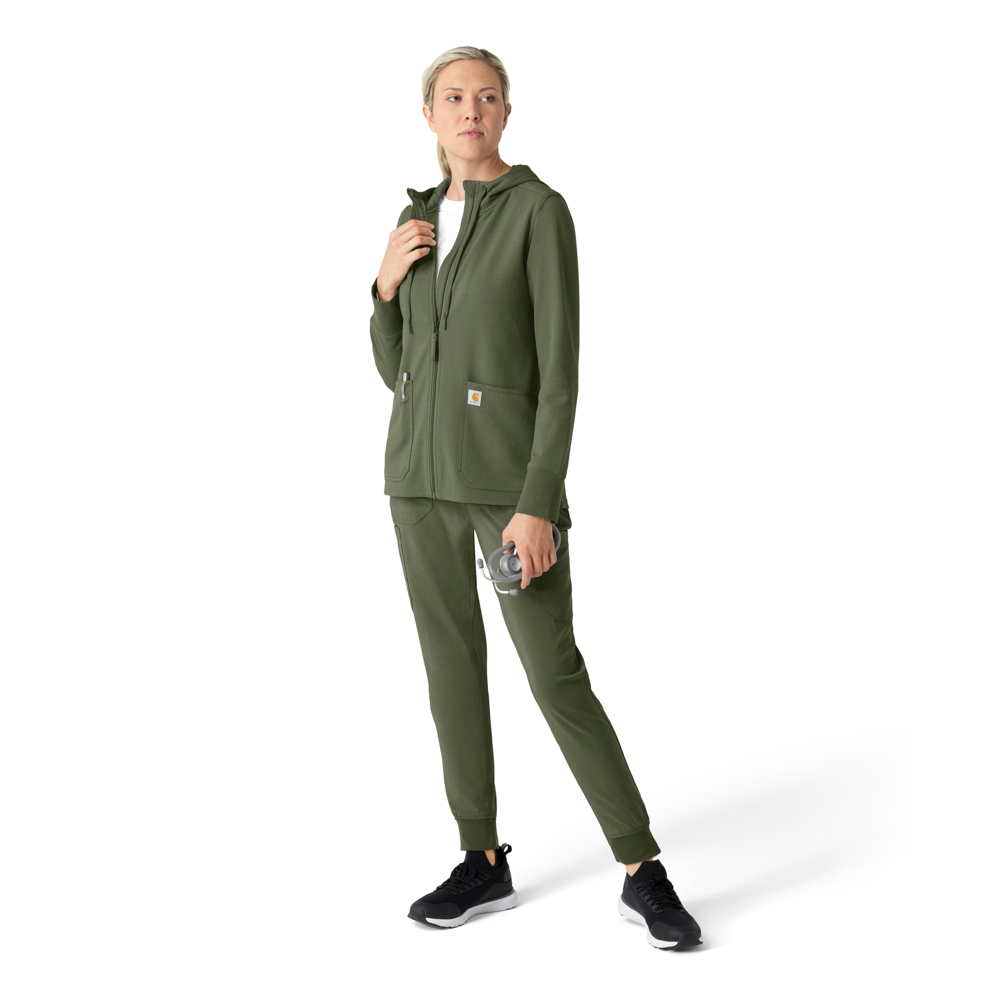 Layers C82008 Women's Full Zip Waffle Hoodie Olive