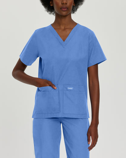 Essentials 8219 Women's 4 Pocket V Neck Scrub Top Ceil Blue Image