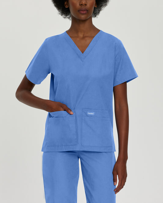 Essentials 8219 Women's 4 Pocket V Neck Scrub Top Ceil Blue Image