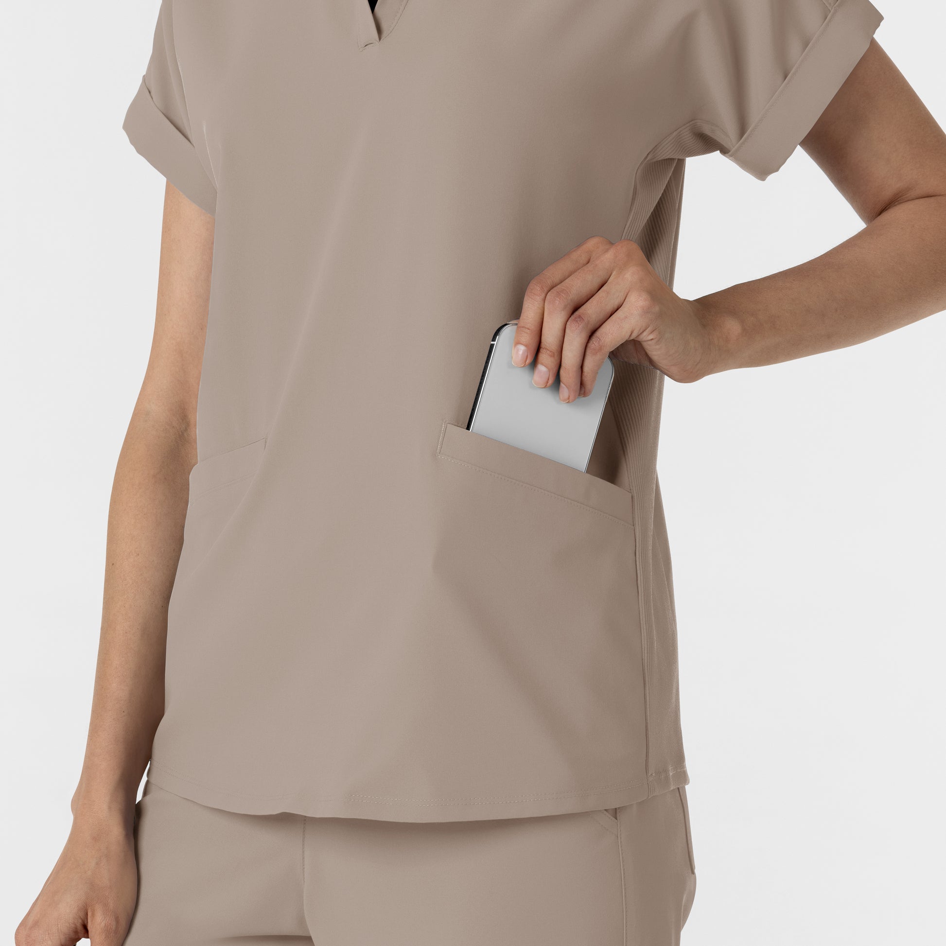 RENEW 6934 Women’s Flex-n-Reach Collared Scrub Top Haze Model Image Alternate | Wink