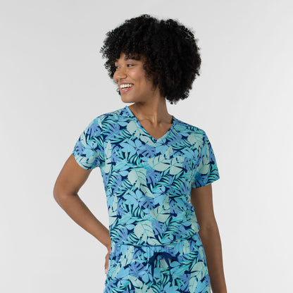 Fashion Prints 6467 Women's 1-Pocket Tuck-in Print Scrub Top Breezy Palms