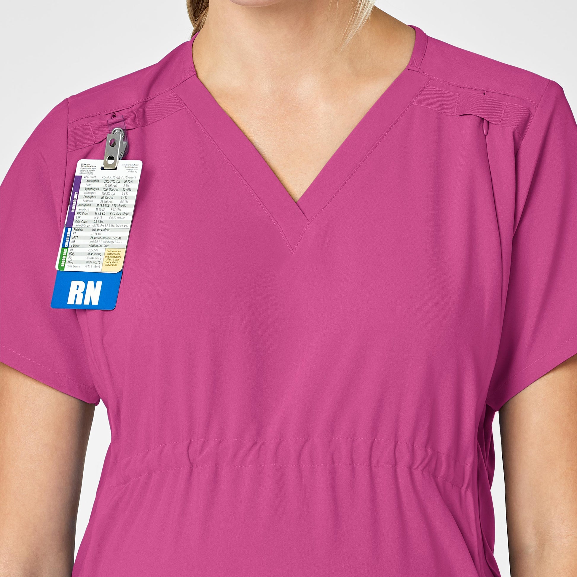 W123 4555 Maternity V-Neck Scrub Top Hot Pink Model Image Left Side | Wink