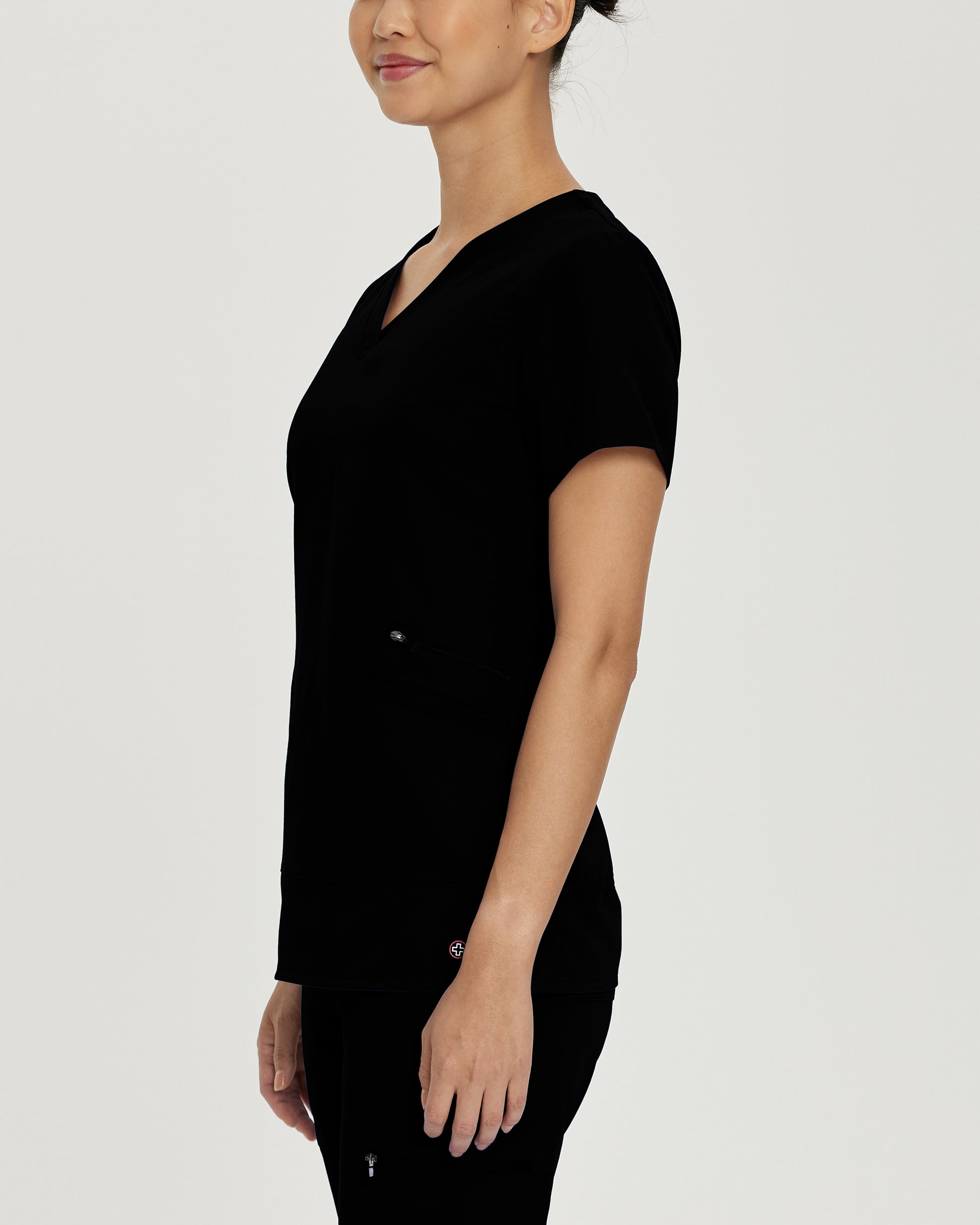 V-Tess 796 Women's 3 Pocket V Neck Scrub Top Black Image