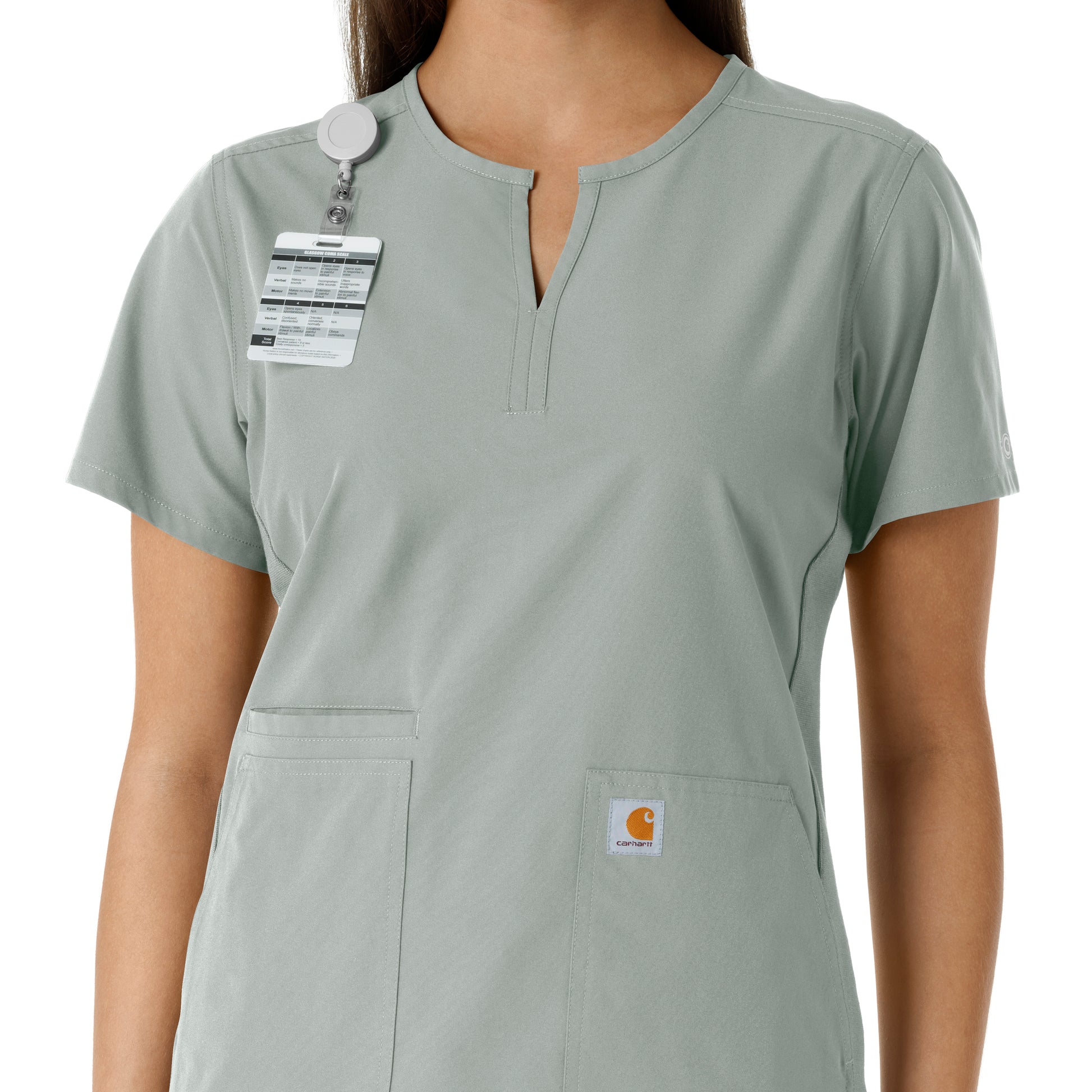 Force Essentials C12413 Notch Neck Tunic Knit Panel Scrub Top Grey Model Image Alternate | Carhartt