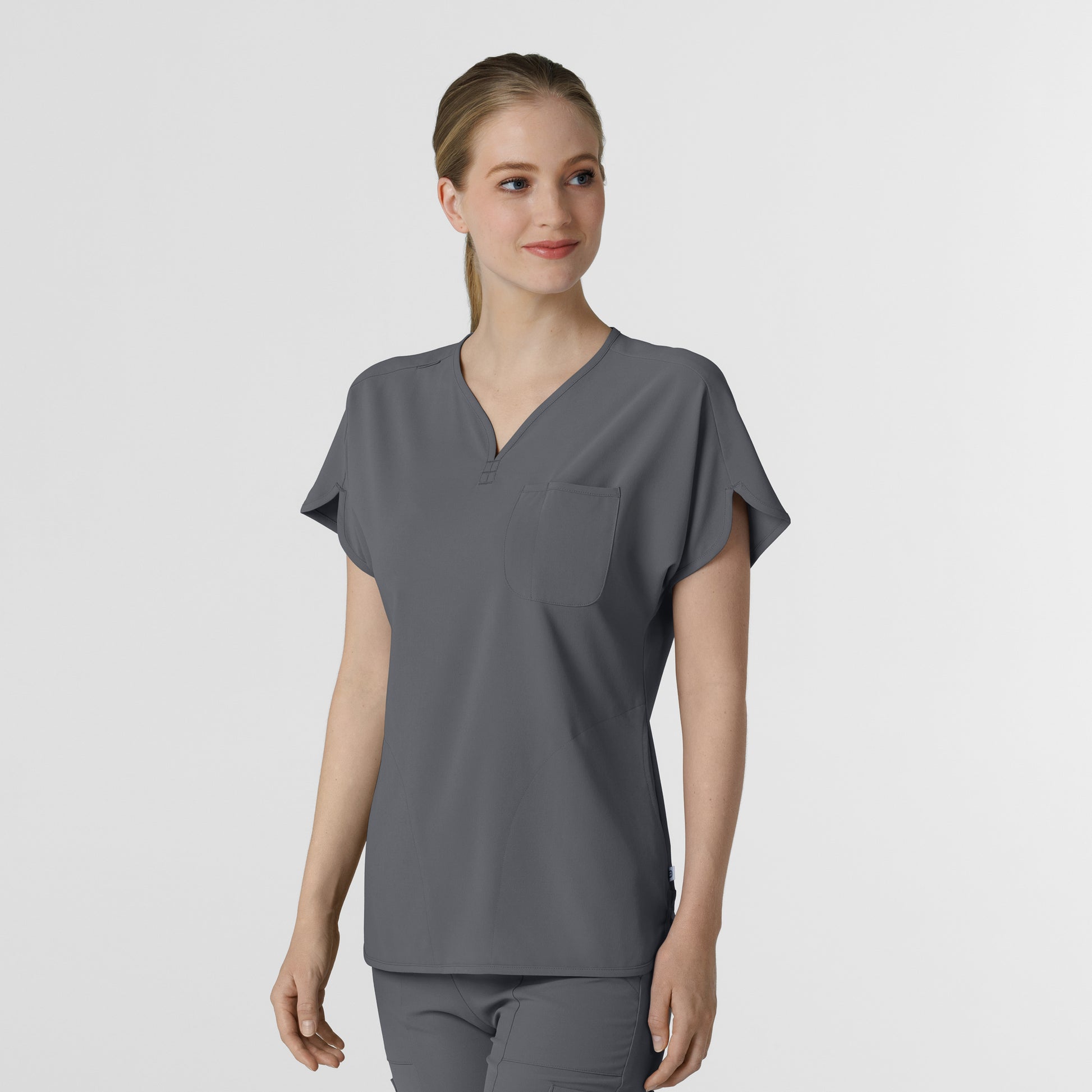 RENEW 6634 Dolman Scrub Top Pewter Model Image Right Side | Wink