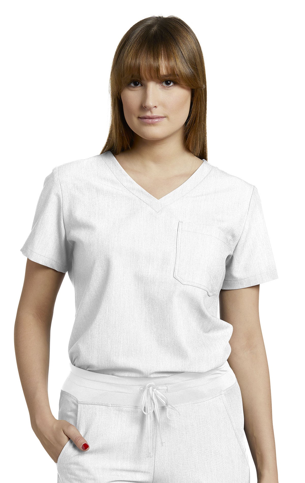 V-Tess 794 Women's 1 Pocket V Neck Scrub Top White Image