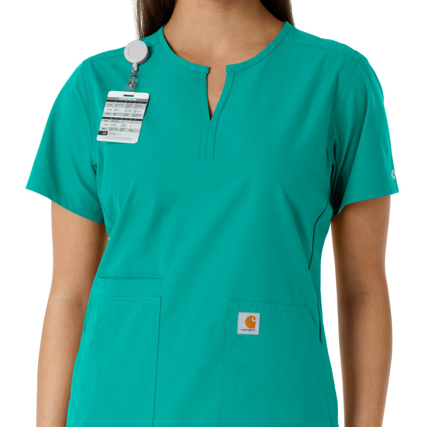 Force Essentials C12413 Notch Neck Tunic Knit Panel Scrub Top Teal Model Image Alternate | Carhartt