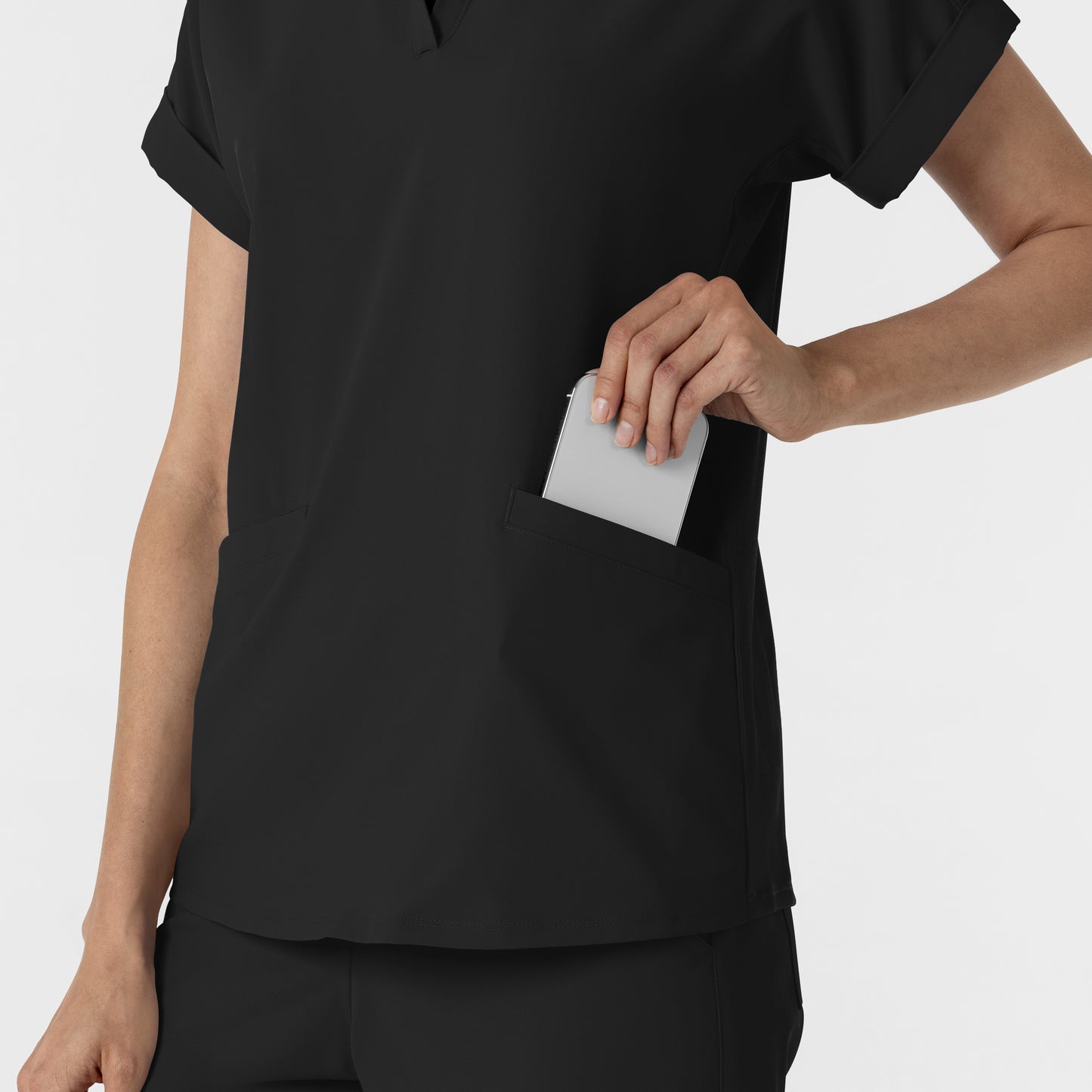 RENEW 6934 Women’s Flex-n-Reach Collared Scrub Top Black Model Image Alternate | Wink