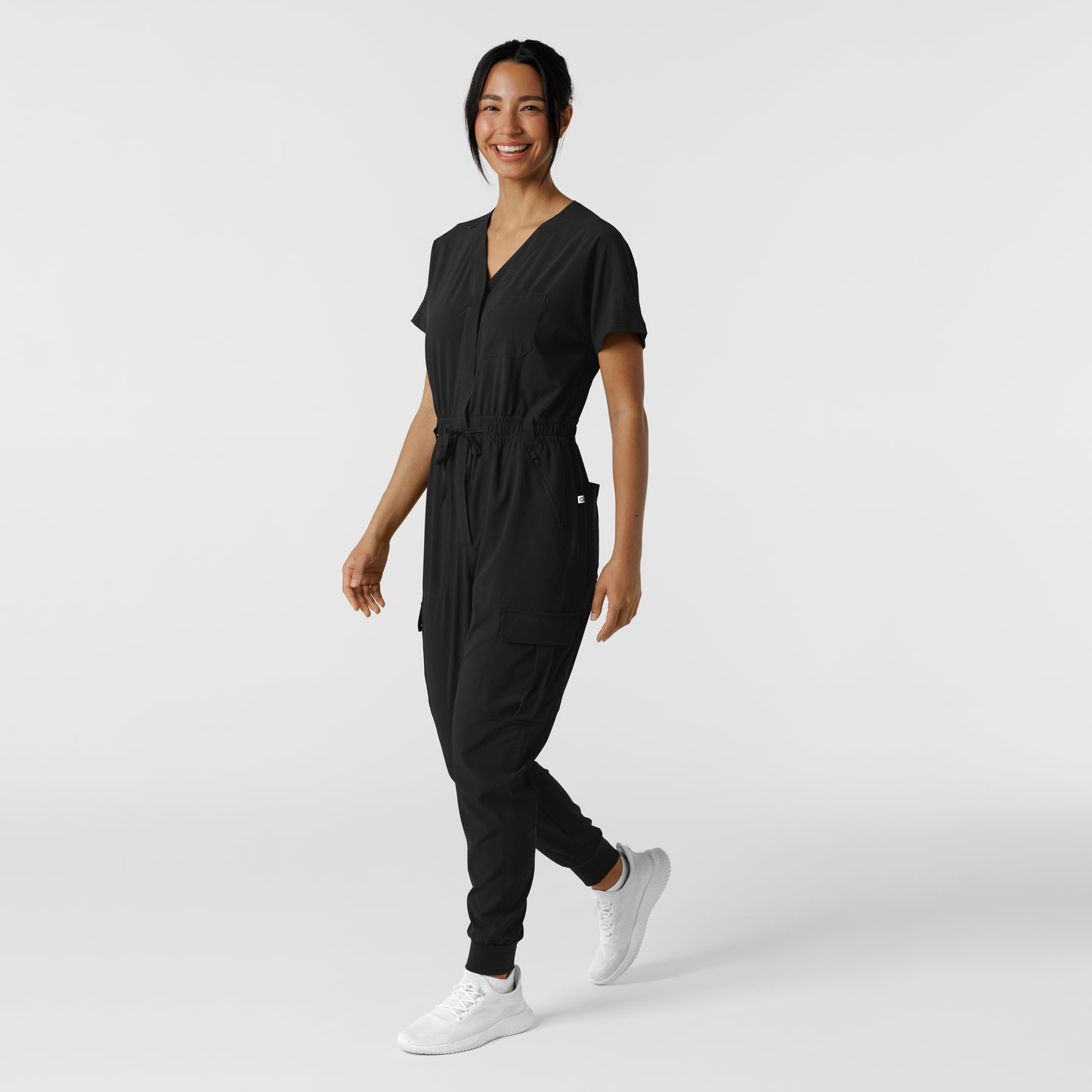 RENEW 3234 Cargo Jogger Scrub Jumpsuit Black Model Image Right Side | Wink