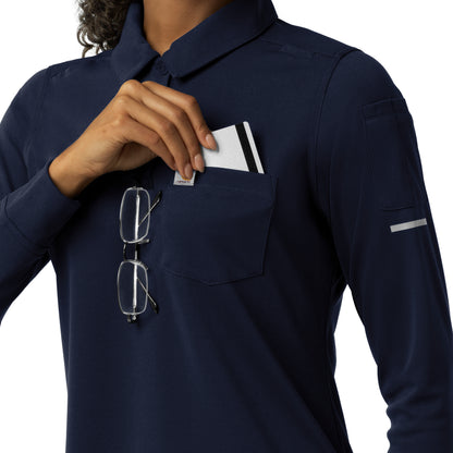 Rugged Flex C12129 Women's Heavyweight Long Sleeve Polo Scrub Top Dark Navy