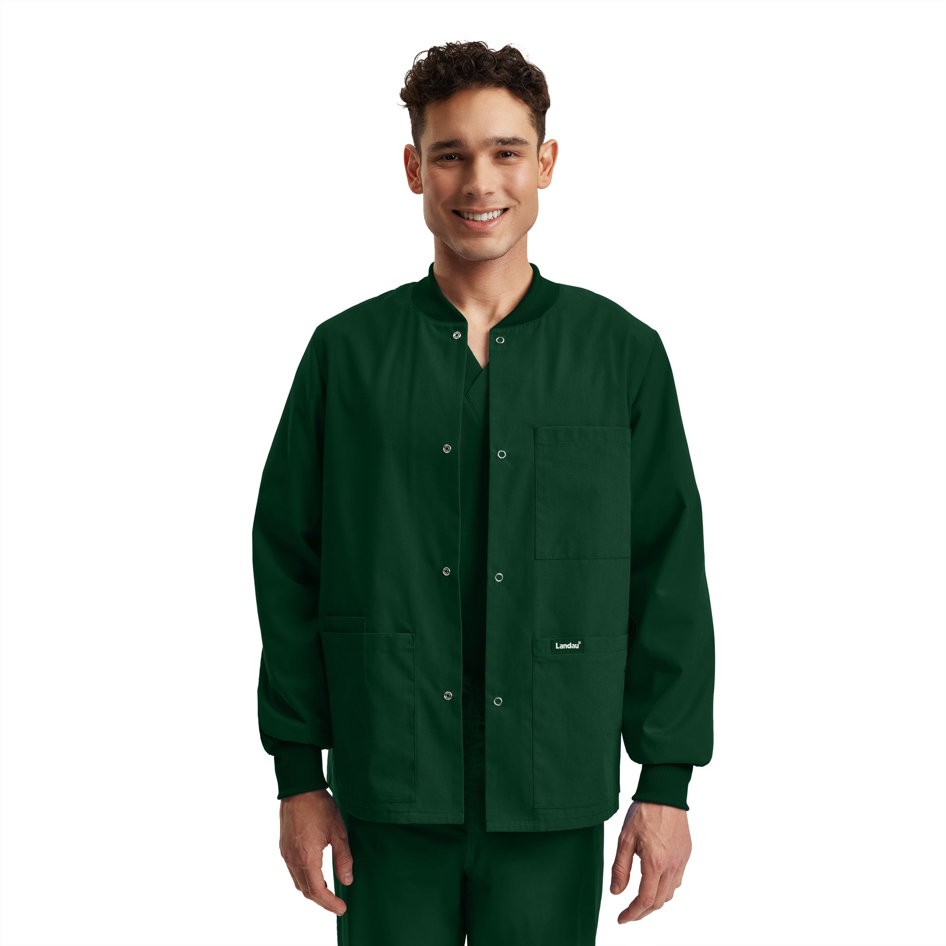 Essentials LJ709 Unisex 5 Pocket Scrub Jacket Hunter Green Image