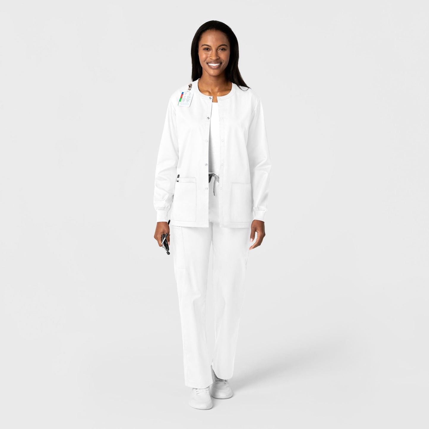 WonderWORK 800 Unisex Snap Front Jacket White Model Image Alternate | Wink