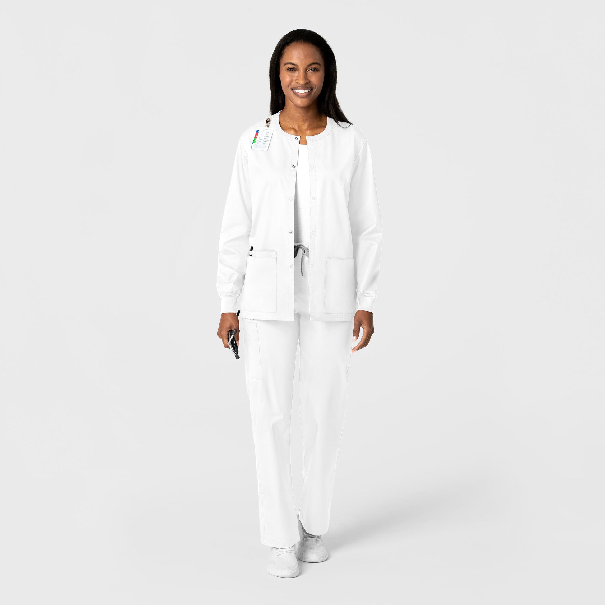 WonderWORK 800 Unisex Snap Front Jacket White Model Image Right Side | Wink