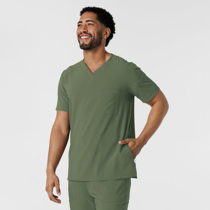 RENEW 6834 Men's V-Neck 5 Pocket Scrub Top Olive Model Image Right Side | Wink