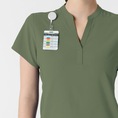 RENEW 6734 Mandarin Collar Scrub Top Olive Model Image Alternate | Wink