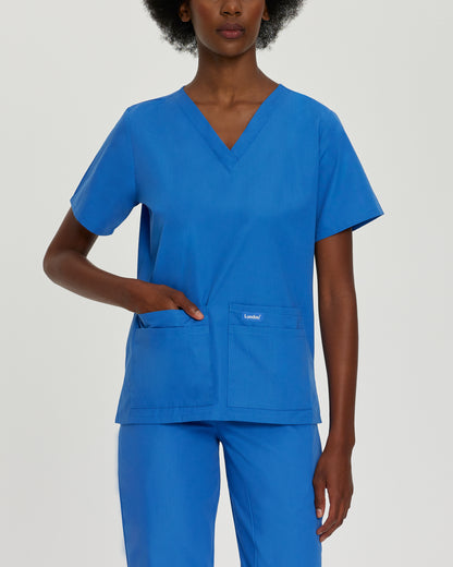 Essentials 8219 Women's 4 Pocket V Neck Scrub Top Royal Blue Image