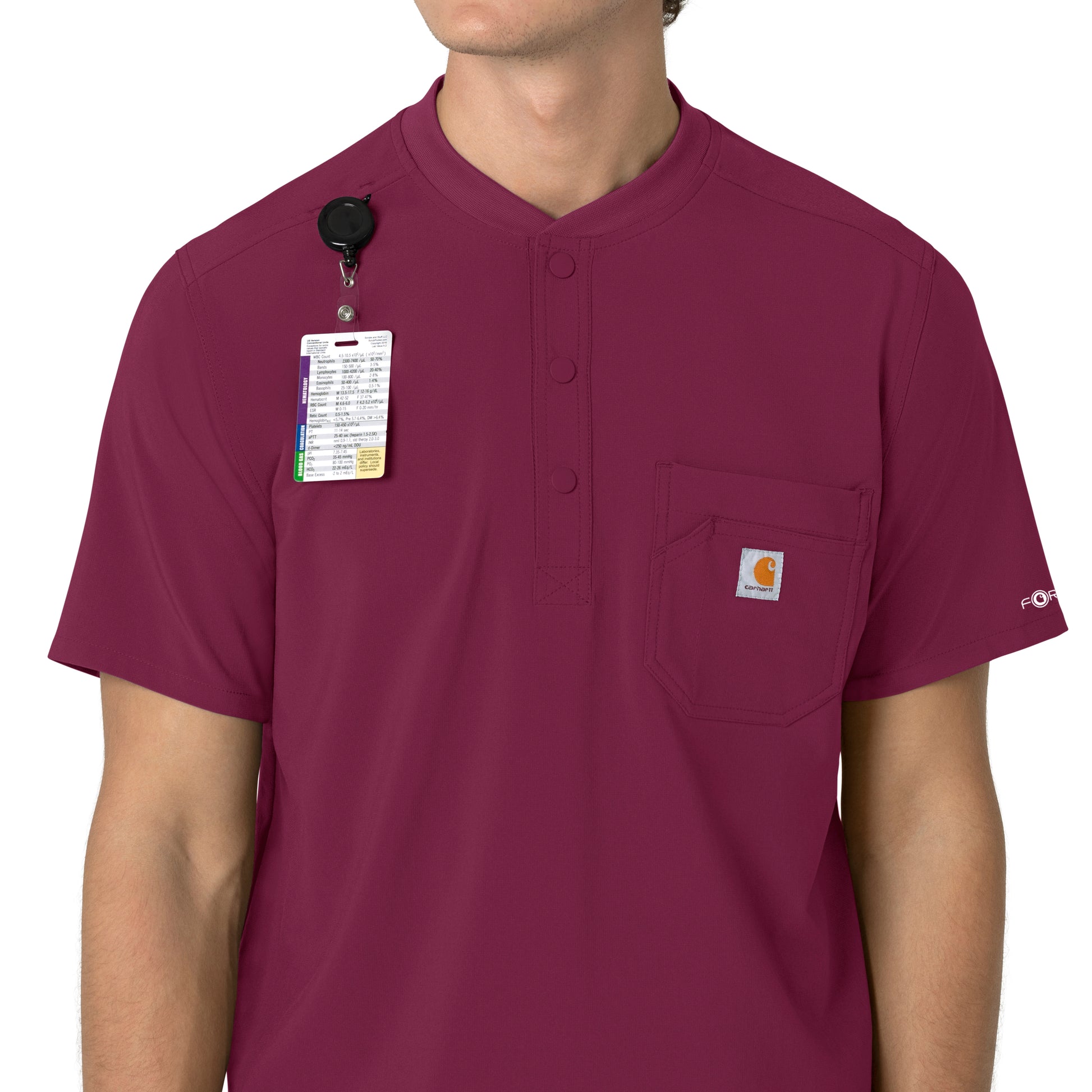 Force Cross-Flex C16310 Men's Henley Scrub Top Wine Model Image Alternate | Carhartt