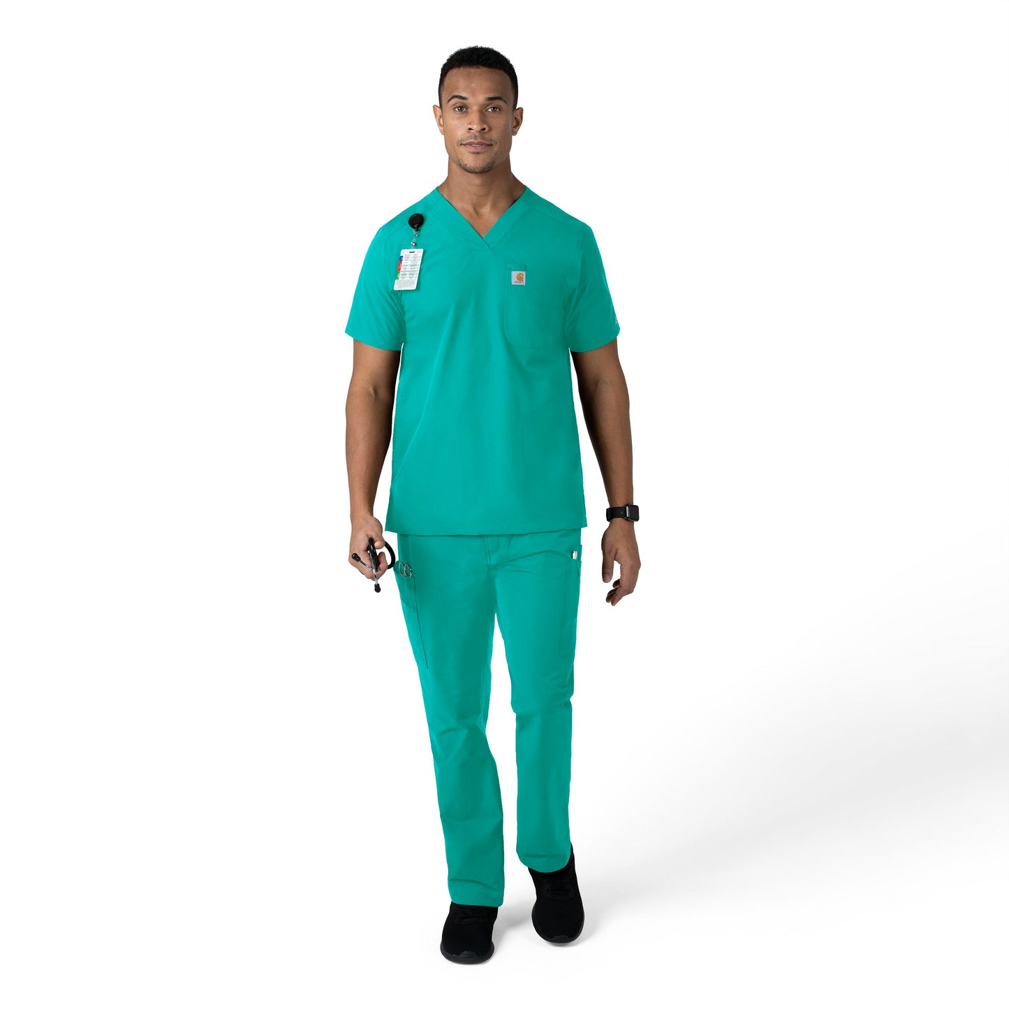 Force Essentials C56113 Men's Straight Leg Cargo Scrub Pants Teal Blue Model Image Alternate | Carhartt