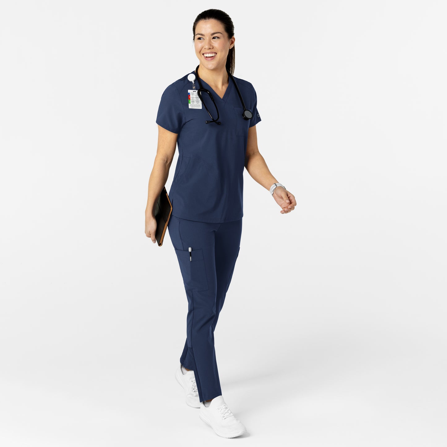 W123 6045 Flex-n-Reach V-Neck Scrub Top Navy Model Image Alternate | Wink