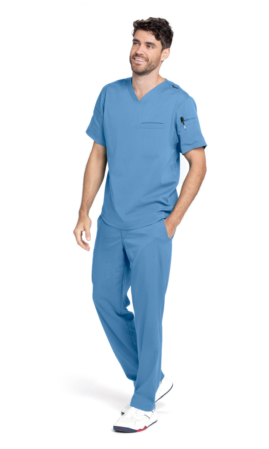 Grey's Anatomy Spandex Stretch GRST009 Wesley Scrub Top Ciel Blue