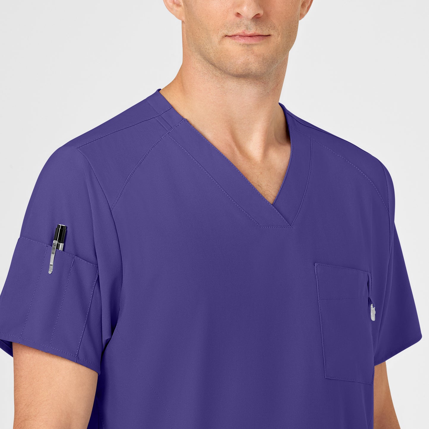 W123 6355 Men's V-Neck Scrub Top Grape Model Image Left Side | Wink