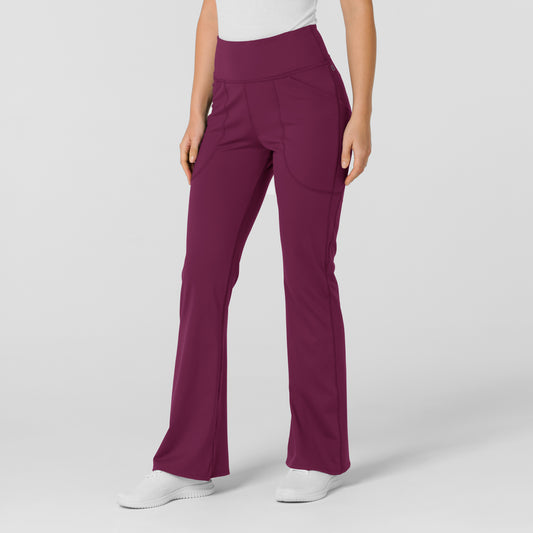 RENEW 5459 Knit Flare Yoga Scrub Pants Wine Model Image Right Side | Wink