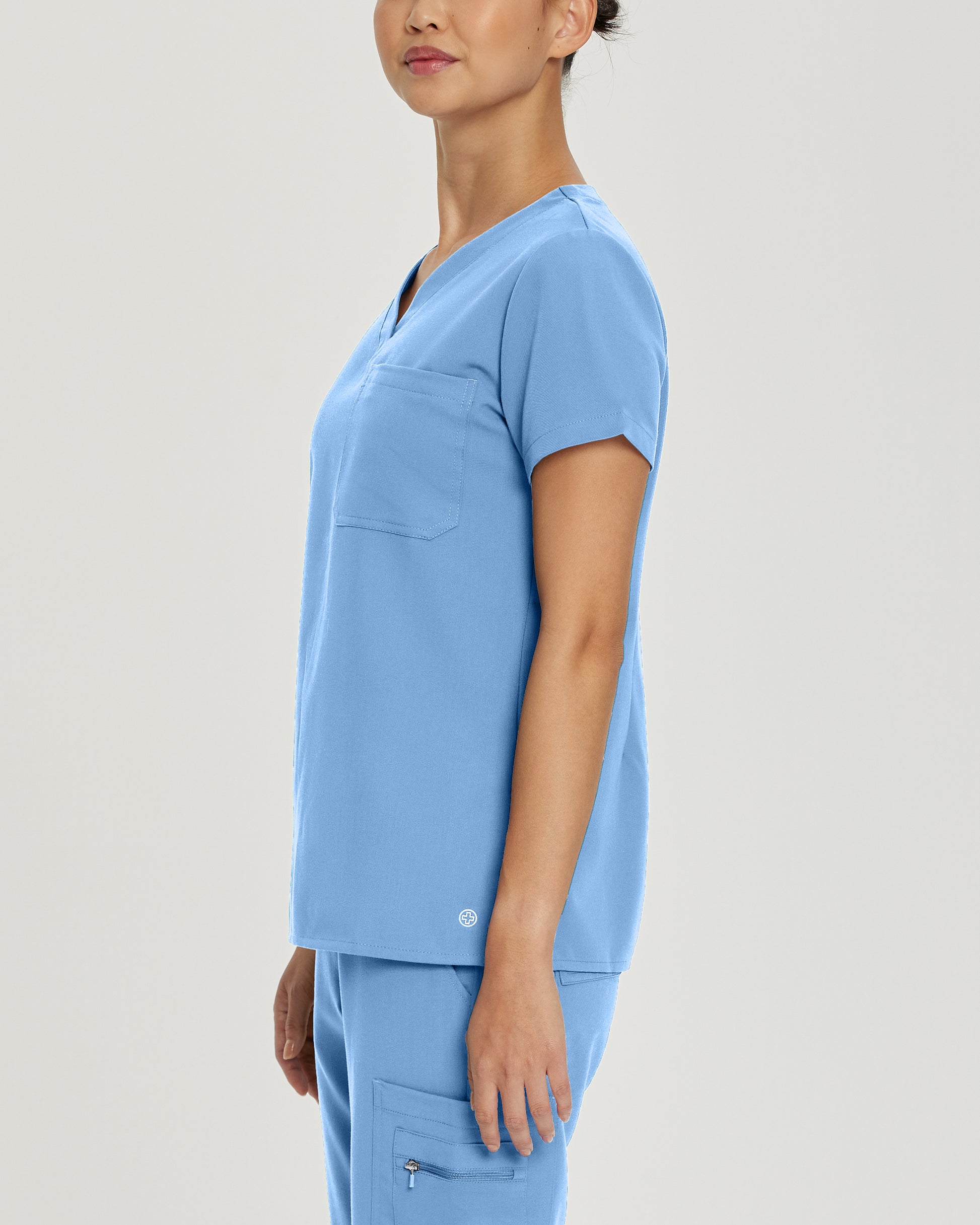 V-Tess 794 Women's 1 Pocket V Neck Scrub Top Ceil Blue Image