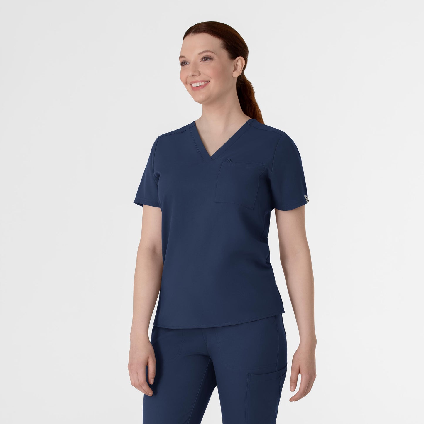 Thrive 6222 V-Neck Tuck-In Scrub Top Navy Model Image Right Side | Wink